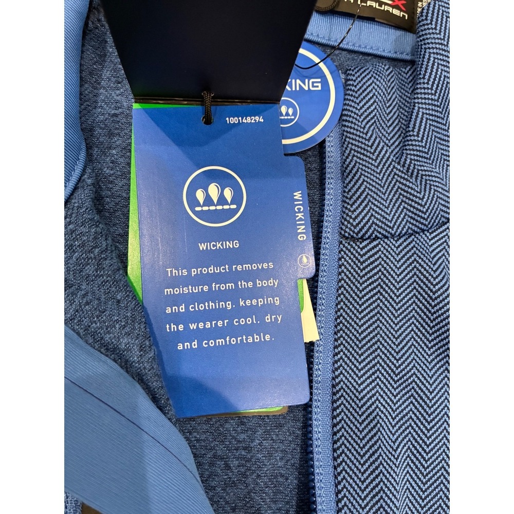 RLX Ralph Lauren Performance Quarter Zip Golf Wicking Pullover Blue Herringbone - Picture 7 of 13